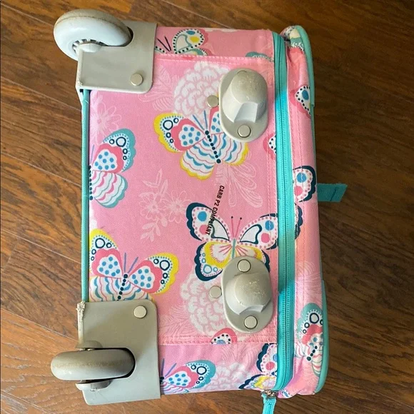 Pottery Barn Kids Pink Butterfly Rolling Suitcase